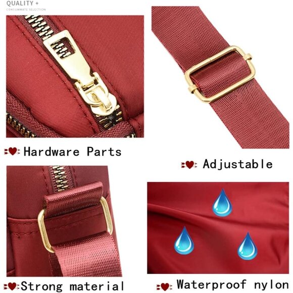 Small Nylon Crossbody Bags for Women Bright Red - Picture 3 of 8